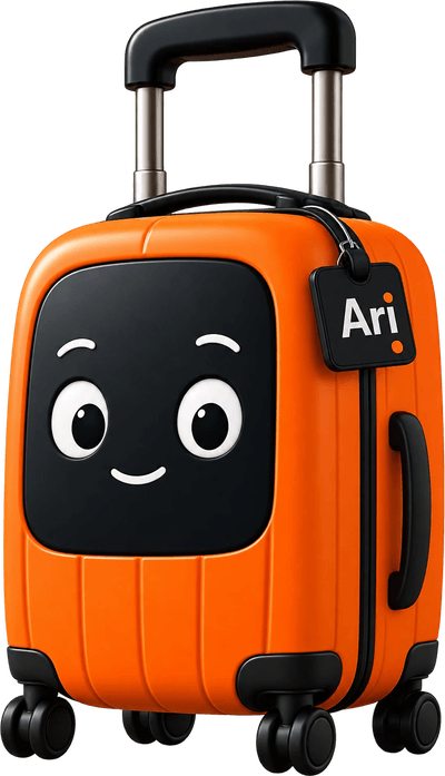 Ari, the AriTrips suitcase mascot